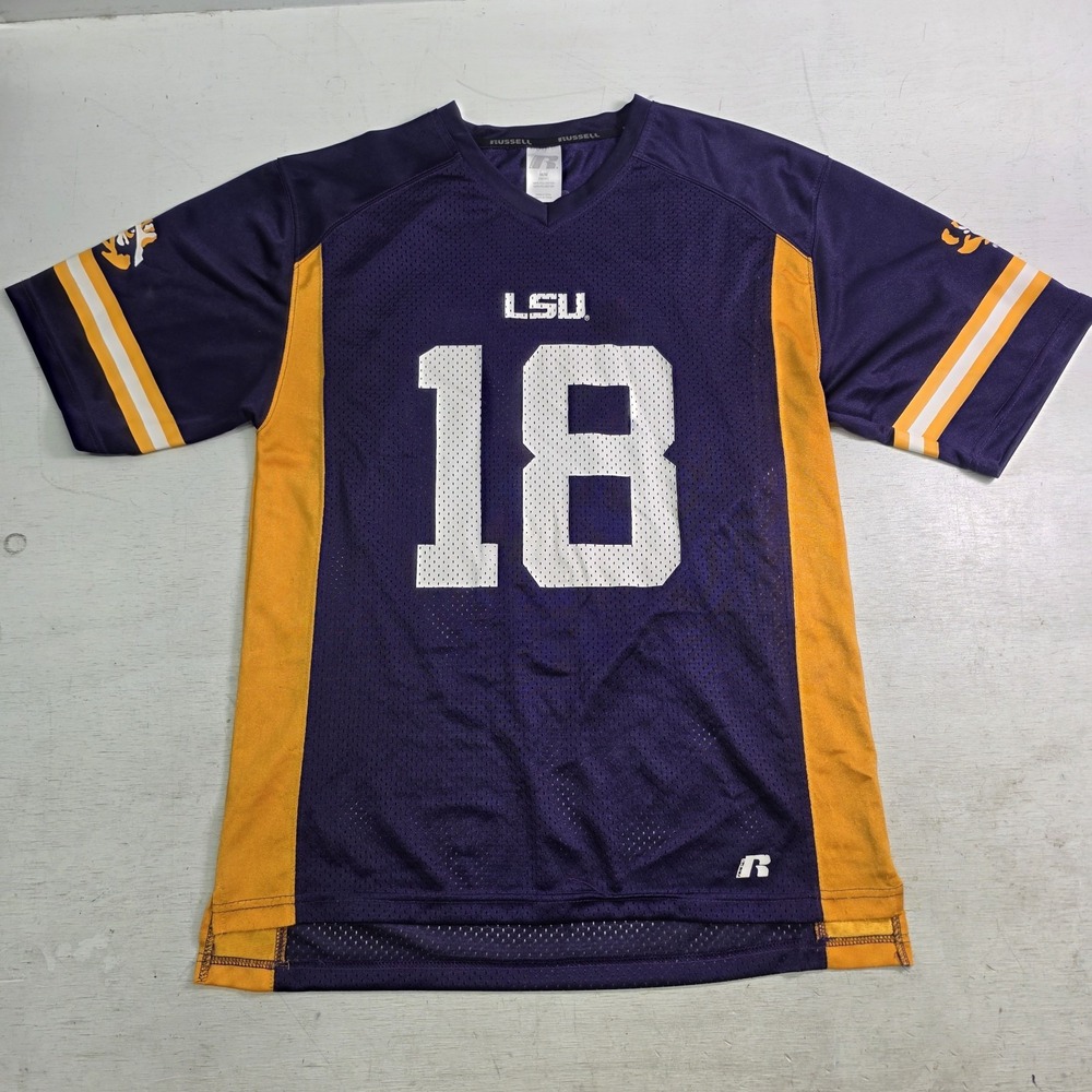 LSU Tigers NCAA Mesh Football Jersey Russell #18 Purple Gold Mens M 38/40 Mesh